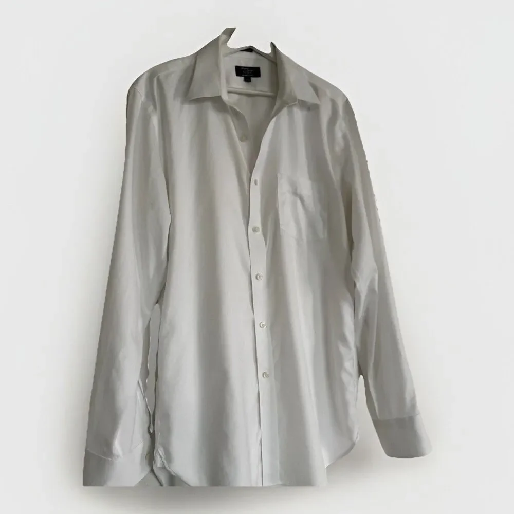 Thompson J. Crew Wrinkle Free Sz L 16-16.5 White 100% Cotton Long Sleeve Shirt
